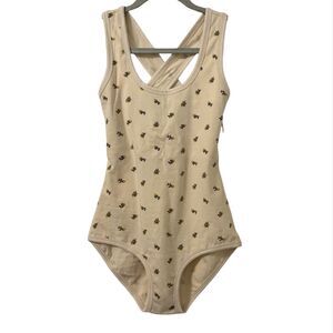 Arq Cleo Leo Bodysuit Medium Calico Yellow Dainty Organic Cotton NWT Made In USA